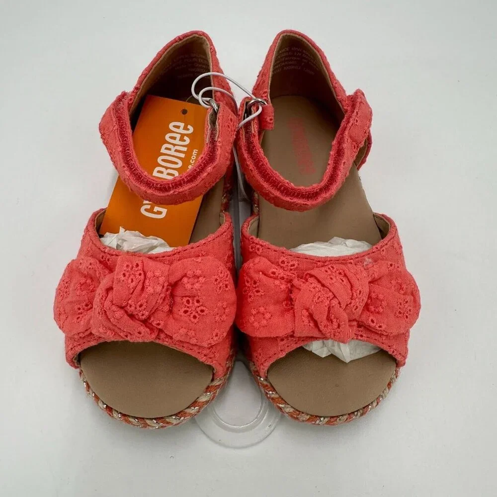 Gymboree Girl's Fairy Blossom Sandals size 7 Coral Pink Ankle Strap Espadrille